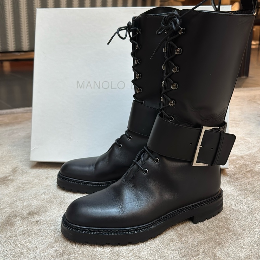 Manolo Blahnik Chekhov Leather Boots Size 36.5